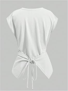 Verdusa Women's Cinched Waist Wrap Top Cap Sleeve Tie Back Going Out Workout Business Casual Tops | Amazon (US)
