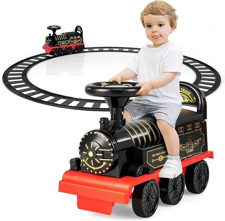 OLAKIDS Kids Ride On Train with Track, 6V Electric Toy with Lights and Sounds, Retractable Footre... | Amazon (US)