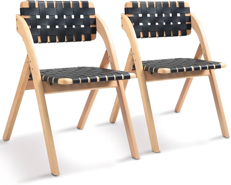 Folding Chairs Set of 2, Wooden Foldable Dining Chairs, Stackable Folding Extra Chair with Breath... | Amazon (US)