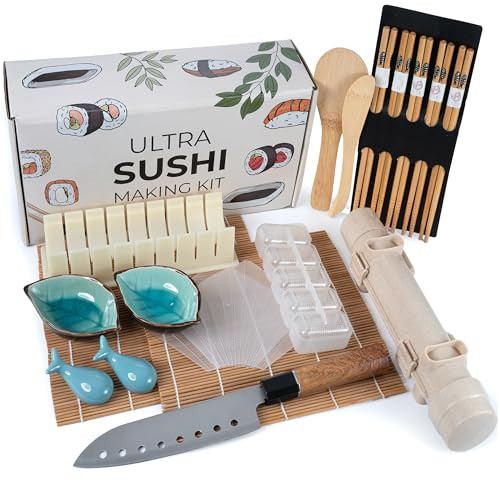 Sushi Making Kit - 20 in 1 with Bazooka Roller, Chef's Knife, Bamboo Mats, Rice Mold, Temaki Mats, Paddle, Spreader, Chopsticks, Sauce Dishes - Complete Sushi Kit for Beginners and Experts | Amazon (US)
