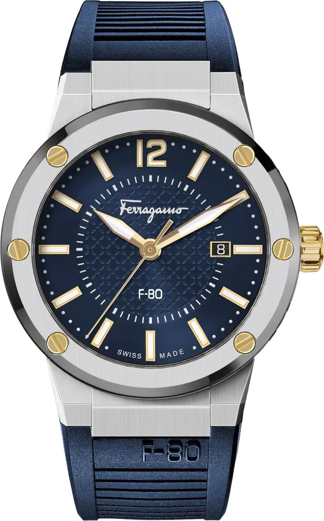 Salvatore Ferragamo Men's F-80 Gold IP Silicone Strap Watch, 44mm | Nordstromrack | Nordstrom Rack