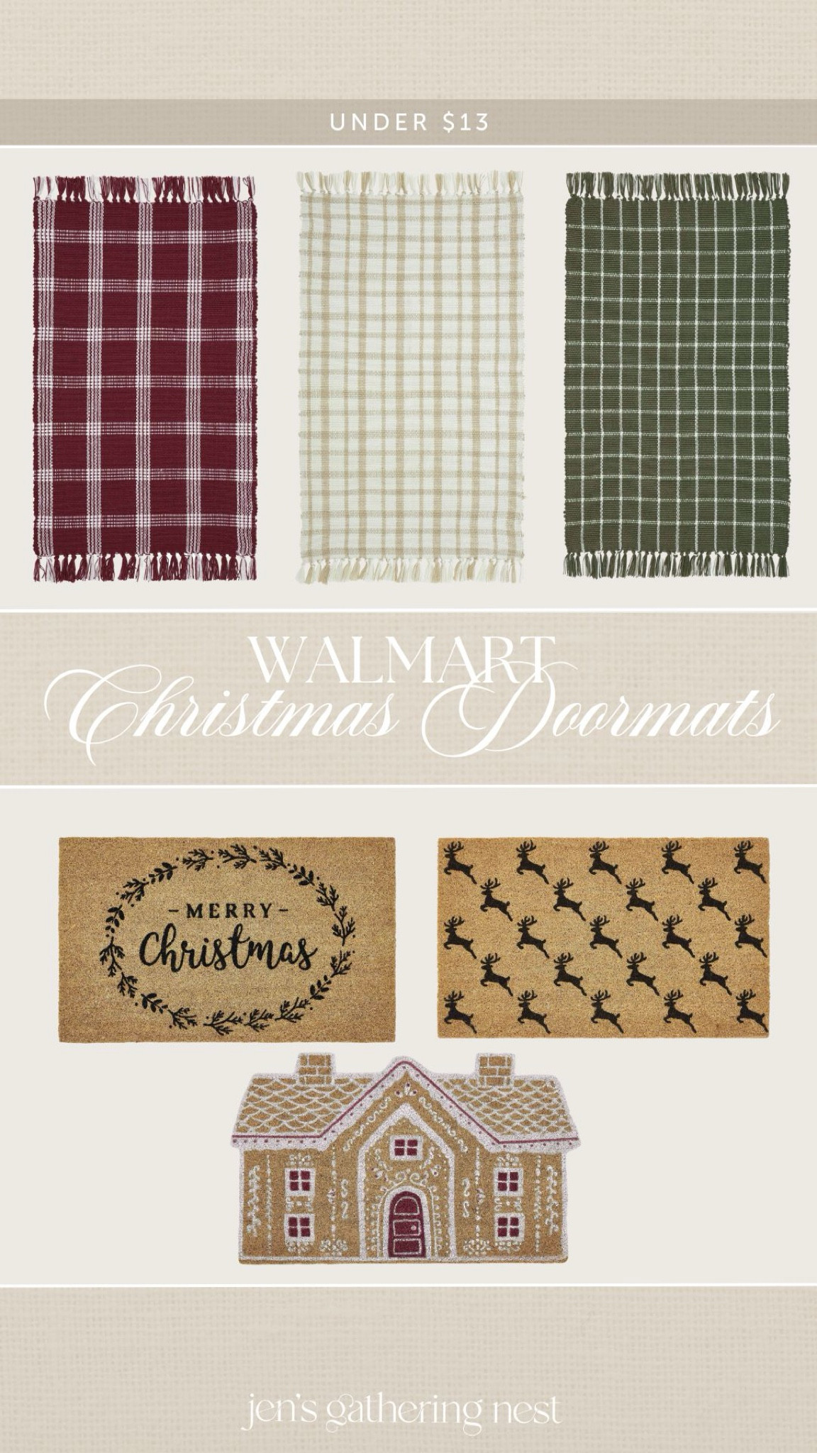 Walmart doormats and scatter rugs to create the perfect combo for your Christmas porch 🤍🌲 

Scatter rugs are under $10! Doormats under $13 and they both come in multiple sizes ✨ 

#christmasdoormat #christmasplaidrug #merrychristmasrug #reindeerdoormat #holidaydoormat #walmart #walmartfinds #walmarthome #gingerbreaddoormat #affordablehomedecor 

#LTKFindsUnder50 #LTKHome #LTKHoliday