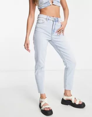 Only Emily high waist distressed straight leg jeans in light blue | ASOS (Global)