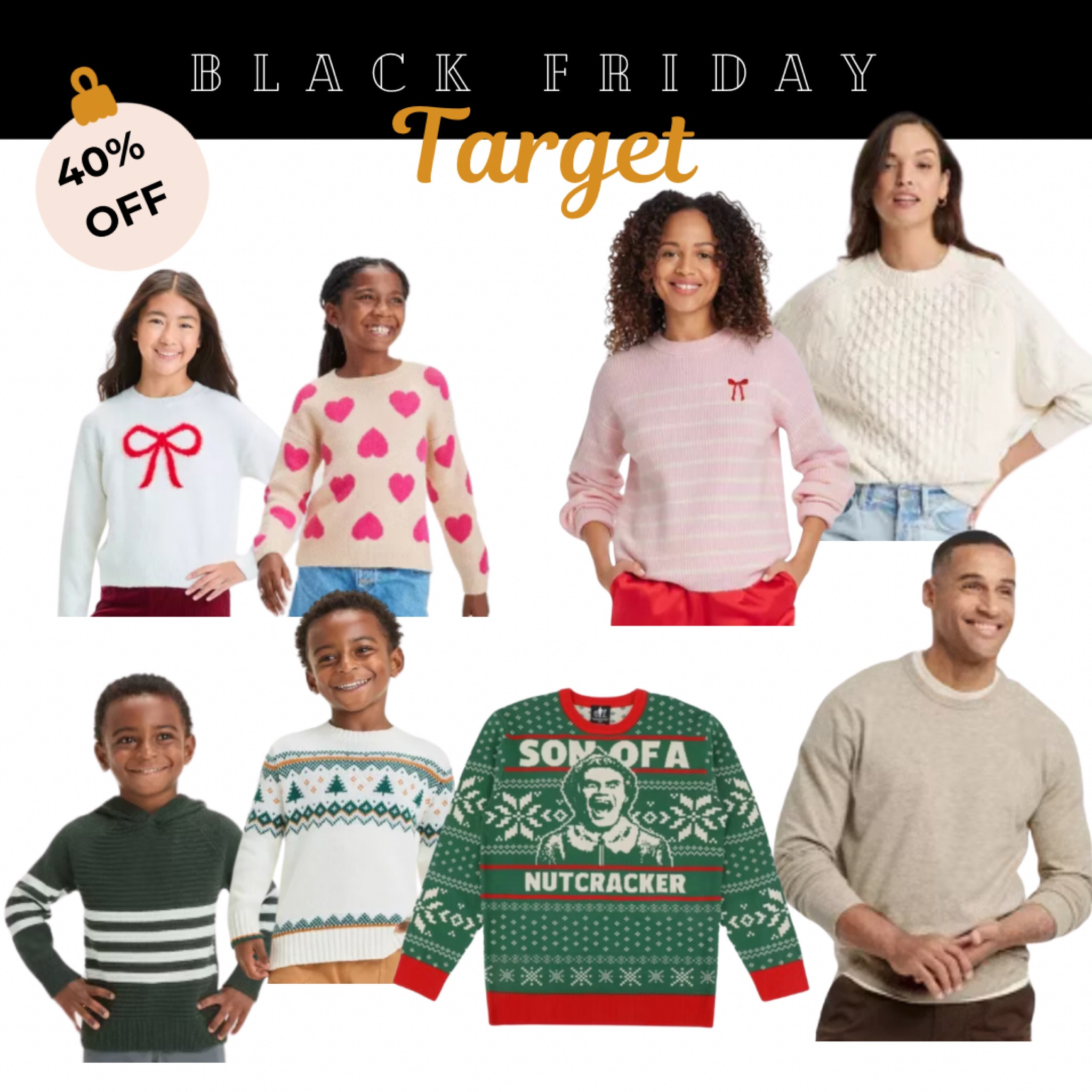 Black Friday Sale: Target

40% off sweaters and outerwear for the whole family 

#LTKCyberWeek #LTKSaleAlert #LTKGiftGuide