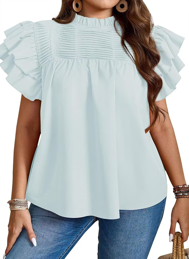 Short Sleeve Tops Summer Blouses for Women Dressy Casual V Neck Tunic Tops,Black Ditsy,XL $25.99$2599 Sponsored   Visit the Store, Falechay Falechay Visit the Store 4.5 4.5 out of 5 stars (46) Falechay Womens Summer Tops Plus Size Ruffle Sleeve Blouses Dressy Casual Mock Neck Pleated Tunic Loose Fit Shirts   1 sustainability feature              Womens Summer Tops Plus Size Loose Fit Shirts Falechay Shop -0:45     Falechay Size Chart Size	XS	S	M Bust	39.6"	42.2"	44.9" Sleeve Length	4"	4.1"	4.1" Shoulder	13.2"	13.6"	14"   Color: Sage Green    Color is Black Current Price is . $39.99    Color is Brown Current Price is . $39.99    Color is Dark Purple Current Price is . $39.99    Color is Light Blue Current Price is . $39.99    Color is Orange Current Price is . $39.99    Color is Peacock Green Current Price is . $39.99    Color is Red Current Price is . $39.99    Color is Dusty Pink Current Price is . $39.99    Color is Light Pink Current Price is . $39.99    Color is Yellow Current Price is . $39.99    Color is Mocha Current Price is . $39.99    Color is Apricot Current Price is . $39.99    Color is Army Green Current Price is . $39.99    Color is Burgundy Current Price is . $39.99    Color is Hot Pink Current Price is . $39.99    Color is Khaki Current Price is . $39.99    Color is Light Green Current Price is . $39.99    Color is Navy Blue Current Price is . $39.99    Color is Sage Green Current Price is . $39.99    Color is Turquoise Current Price is . $39.99    Color is White Current Price is . $39.99 Size: XS Size guide    XS   S   M   L   XL   XXL   3XL   4XL   5XL   6XL  Enjoy fast, free delivery, exclusive deals, and award-winning movies & TV shows. Join Prime $39.99 $39.99  FREE delivery June 2 - July 1 Or fastest delivery June 2 - 30 Delivering to Gate City 24251 - Update location Quantity: Quantity:1   Add to cart  Buy Now Ships from Amazon Sold by Falechay Shop Returns FREE 30-day refund/replacement Payment Secure transaction See more Add to List You might also like  Sponsored    Gchanao Chiffon Shirts for Women,Zip Up ...  1 $25.99$25.99  Gchanao Gchanao Womens Side Slit Tees, P... $25.99$25.99  Gchanao Women Blouses Dressy Casual Boho... $25.99$25.99  Zaswen Womens Summer Tops Half Ruffle S... $26.99$26.99  Rainoop Womens Summer Plus Size Tops Blo...  5334 Amazon's Choice -44%$14.99$14.99 List: $26.99List:$26.99$26.99   Siddhe Siddhe Plus Size Tops for Women ...  1053 $21.99$21.99   Eytino Eytino Women Plus Size Tops Dres...  1058 -15%$22.99$22.99 List: $26.99List:$26.99$26.99  Product details Top highlights About this item Fabric type 100% Polyester Care instructions Machine Wash Origin Imported Closure type Pull On About this item UNIQUE DESIGN：Ruffle short sleeve tops, Double-Layer Ruffle Sleeves tops，Mock Neck design with unique wavy pleated details on the front, easily showing your unique fashion charm. LOOSE FIT: The cap sleeve tops for women is loose and flowing, with lightweight and soft fabric ensuring all-day comfort even in hot weather. MATCH: This ruffle tops for women pairs beautifully with jeans, shorts, skirts, and slacks. Whether you wear it loose or partially or fully tuck it in, it'll enhance your look. OCCASION: This cute tops for women can be easily dressed up or down for work, a night out, or a perfect beach getaway. Clothing Care: Machine or Hand Wash with Cold Water/Hang or Line Dry/No Bleach/No Dry Clean,Please Refer to the Size Chart before Ordering. See more Size guide Product specifications About the Brand Product Description Falechay Ruffle Sleeve Tops for Women       Womens Summer Tops    Mock Neck Pleated Shirts    Additional details  Report an issue with this product or seller  Long-lasting natural dog treats Perfect for strong teeth and gums The Shop by ShopbopThe Shop by Shopbop                           Related products Explore more Customers who bought this item also bought  Beautife Womens Plus Size T Shirts Summer Casual Ruffle Sleeve Button Down V Neck Tops Loose Fit Smocking Tee 4.6 out of 5 stars 31 $14.99$14.99-$19.99$19.99  Beautife Womens Plus Size Peplum Babydoll Tops Puff Short Sleeve Flowy Pleated Shirts Crew Neck Cotton Blouse T-Shirts 4.1 out of 5 stars 33 $19.99$19.99-$24.98$24.98  Beautife Womens Plus Size Summer Babydoll Tops Peplum V Neck Lantern Short Sleeve Shirts Cute Flowy Loose Fit Blouses 4.1 out of 5 stars 38 $23.99$23.99-$29.99$29.99 You might also like  Sponsored    Zaswen Womens Summer Tops Half Ruffle S... $26.99$26.99    Zaswen Zaswen Women's Eyelet Turtleneck... $25.99$25.99    Zhyaj Oversized V-Neck Elegant Ruffle ...  1 $27.99$27.99    Gchanao Gchanao Womens Side Slit Tees, P... $25.99$25.99    Gchanao Chiffon Tops for Women,Zip Up V ...  1 $25.99$25.99    DMOYALA DMOYALA Women's Spring Long Slev... $27.99$27.99    Zhyaj Trendy Women's Summer Tops Loose... $27.99$27.99 Explore more recommendations  Sponsored Reviews & questions Customer reviews 4.5 out of 5 stars4.5 out of 5 46 global ratings Reviews with images                          SEE MORE Filter reviews by  Height (ft) Weight (lb)   4'1"-4'3"    4'4"-4'6"    4'7"-4'9"    4'10"-5'0"    5'1"-5'3"    5'4"-5'6"    5'7"-5'9"    5'10"-6'0"    6'1"-6'3"    6'4"-6'6"    6'7"-6'9"    6'10"-7'0"    7'1"-7'3"    7'4"-7'6" Top reviews from the United States  	Joe 5.0 out of 5 starsVerified Purchase Beautiful Reviewed in the United States on April 4, 2026 Color: BlackSize: Medium Nice fit! Nice design! Love it!!! Helpful  Share Report 	Audrey Jones 5.0 out of 5 starsVerified Purchase Great find Reviewed in the United States on March 21, 2026 Height: 5'3"Weight: 260-265 lb I love the fit. It is light weight just right for hot temperatures. As a plus size person it covers well and stylish. 3 people found this helpful Helpful  Share Report 	Teresa 5.0 out of 5 starsVerified Purchase Shirt is exactly as described Reviewed in the United States on May 8, 2026 Color: Hot PinkSize: 4X-LargeHeight: 5'9"Weight: 290-295 lb Top looks exactly like the photos. I bought the 3x to wear for a cinco de mayo party and it was perfect … top is true to size and has no stretch.. I am 5’9 and the length was perfect… I plan to look at other colors to buy Helpful  Share Report 	Sarah Kelley 4.0 out of 5 starsAmazon Vine Customer Review of Free Product A fun, beautiful top! Reviewed in the United States on November 28, 2025 Height: 5'6"Weight: 235-240 lb       A very beautiful little blouse. I have something very similar from a different retailer. It’s one of my favorites because of the fun sleeves and high collar. This is pretty comparable. It is a thin fabric. It was also shrink wrapped in packaging, so as you can see, it’s...  See more 5 people found this helpful Helpful  Share Report 	Amazon Customer 5.0 out of 5 starsVerified Purchase Great top Reviewed in the United States on April 29, 2026 Color: RedSize: XX-LargeHeight: 5'4"Weight: 255-260 lb Super comfy and breathable! Really human here.  I get compliments every time Helpful  Share Report 	Christine Smith 5.0 out of 5 starsVerified Purchase Love Reviewed in the United States on March 28, 2026 Color: Navy BlueSize: 4X-LargeHeight: 5'8"Weight: 285-290 lb Beautiful. Exactly what I expected. Great fit. One person found this helpful Helpful  Share Report 	Wyndi R. 5.0 out of 5 starsVerified Purchase Great fit Reviewed in the United States on March 22, 2026 Color: Army GreenSize: XX-LargeHeight: 5'3"Weight: 195-200 lb Cute blouse fit is great Helpful  Share Report 	Valerie 5.0 out of 5 starsVerified Purchase Worth it! Reviewed in the United States on February 13, 2026 Color: TurquoiseSize: 4X-LargeHeight: 5'3" Definitely get it! One person found this helpful Helpful  Share Report See more reviews Top reviews from other countries  	Karen Carol 4.0 out of 5 starsVerified Purchase Super comfy and cute! Reviewed in Canada on April 28, 2026 Color: BlackSize: X-LargeHeight: 5'6"Weight: 180-185 lb It’s such a cute spring / summer top! Look and fit comfy; I could have sized up but very nice top. Thanks Amazon! Report 	Amazon Customer 3.0 out of 5 starsVerified Purchase Button fell off immediately Reviewed in Canada on April 16, 2026 Color: BurgundySize: XX-LargeHeight: 5'6"Weight: 240-245 lb   I just touched, didn't even undo the button, simply touched it and it fell off into my hand. Report See more reviews How customer reviews and ratings work Customer Reviews, including Product Star Ratings help customers to learn more about the product and decide whether it is the right product for them.Learn more how customers reviews work on Amazon Videos For this product  0:44  Womens Summer Tops Plus Size Loose Fit Shirts Falechay Shop  1:10  	 Ruffle Summer Top Katie  1:05  	 Double Ruffle Sleeves and Pleated Detail Leah McNear  0:33  Falechay Ruffle Sleeve Tops for Women Falechay Shop Upload your video You are hereYou are here Clothing, Shoes & Jewelry Women Clothing Tops, Tees & Blouses T-Shirts   Click to learn more about this sponsored product  Sponsored | Amazon (US)