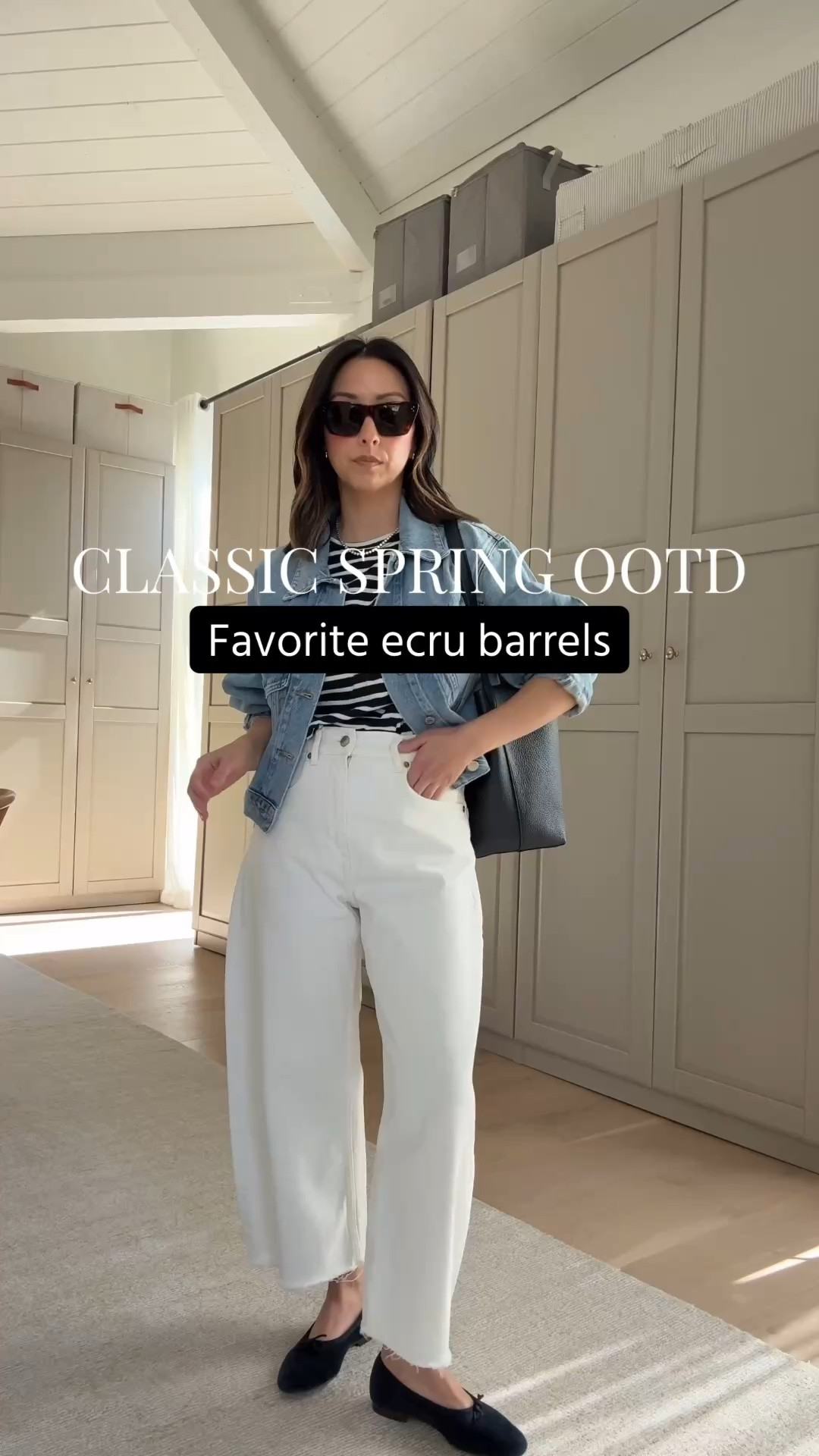 The best ecru barrels 👏🏼 I've been wearing these curve jeans for 3+ years. They're soft, not see-through, and a true high rise - I cut the hems. This denim jacket has the perfect fit: drop shoulder, roomy, cropped. The denim is so soft, too. Wearing a size xs. 


AGOLDE Palmer jacket xs
Kule stripe tee medium
Everlane curve jeans 26 - size up and cut hems
Madewell April flats 5.5
The Row Park tote medium navy 
Celine sunglasses 
Quince earrings
Dorsey James necklace 15"

Petite style, spring style, spring outfits, jeans, spring outfits 2026

#LTKootd #LTKSeasonal #LTKPetite