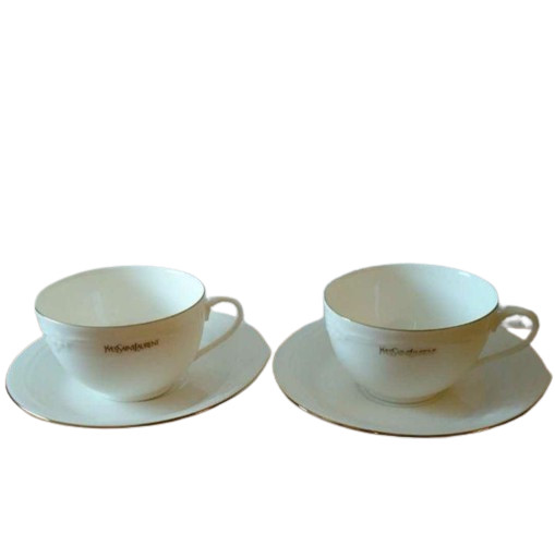 Yves Saint Laurent Cup Saucer Morning Set Pair YSL Ears of Wheat White Porcelain  | eBay | eBay US