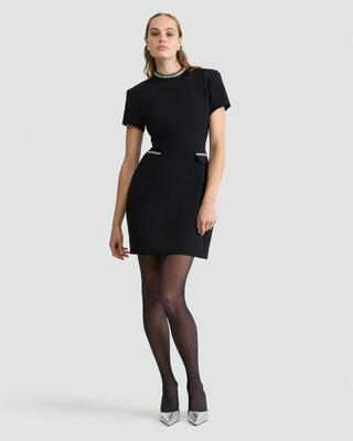 The F&F Edit Ponte Embellished Collar Short Sleeved Dress in Black | Tesco F&F
