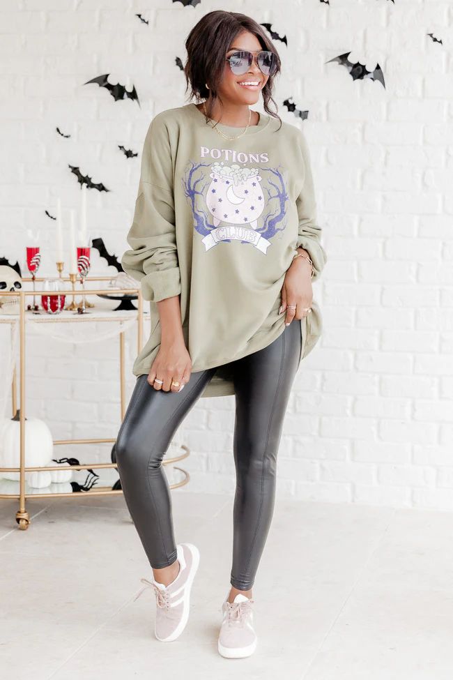 Potions Club Olive Oversized Graphic Sweatshirt | Pink Lily