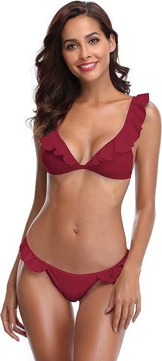 SHEKINI Women's Ruffles Flounce Cute Bikini Two Piece Swimsuit Bathing Suits | Amazon (US)