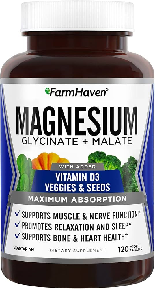 FarmHaven Magnesium Glycinate & Malate Complex w/Vitamin D3, 100% Chelated for Max Absorption, Ve... | Amazon (US)