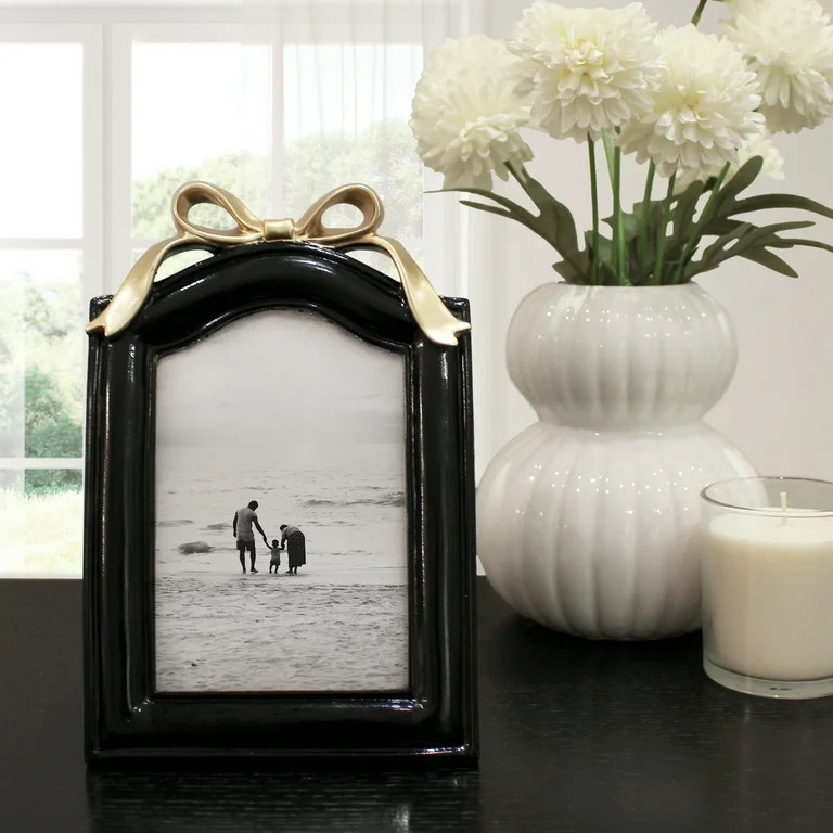 OneDesign Home 4x6 Black Picture Frame with Gold Bow | Elegant Tabletop Photo Frame for Home Déc... | Walmart (US)