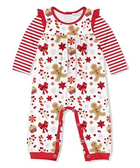 White Gingerbread & Sweets Ruffle-Trim Playsuit - Infant & Toddler | Zulily