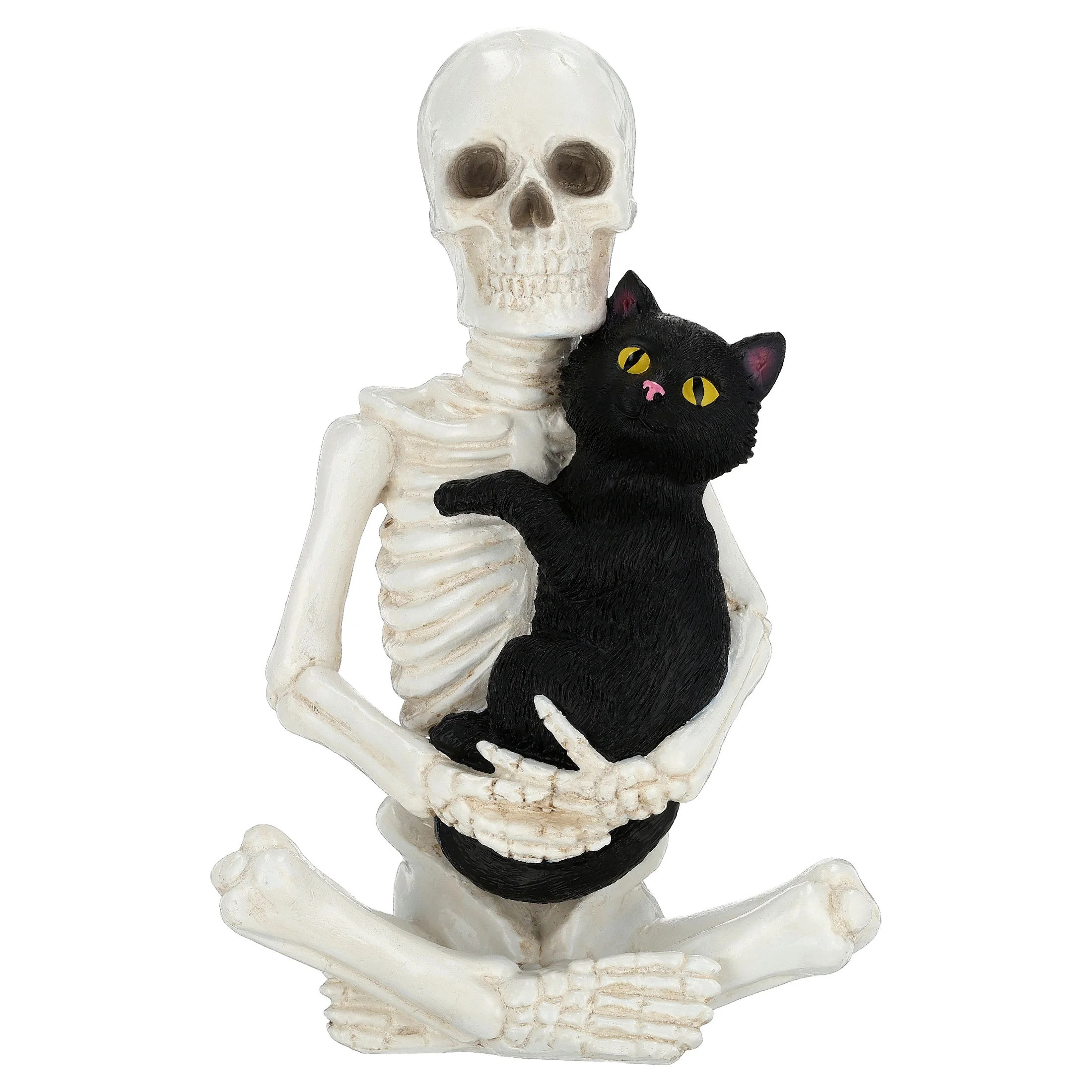 Skeleton and Cat Decoration, Black and White, 7", Halloween by Way To Celebrate | Walmart (US)