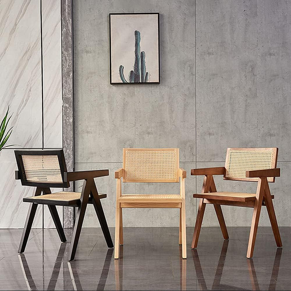 SUSUO Indoor Faux Rattan Woven Dining Chair with Classic Wood Frame, Stylish Living Room Arm Chai... | Amazon (US)