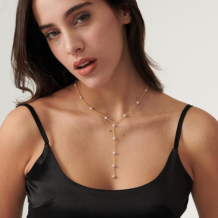 Pearl Necklaces for Women - 14k Gold Filled Dainty Pearl Necklace Pearl Y Necklace Pearl Pendent ... | Amazon (US)