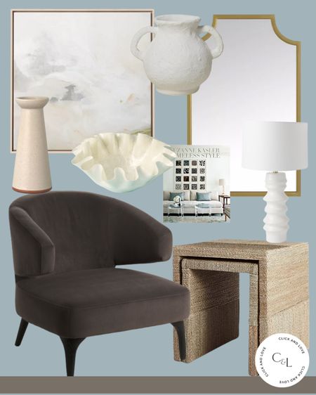 Fresh home finds 👏🏼
Target, Amazon, HomeGoods, tj maxx, accent chair, nesting table, table lamp, gold mirror, abstract art, vase, accessories, coffee table books, neutral home finds, modern style home, traditional style home 

#LTKunder100 #LTKhome #LTKsalealert