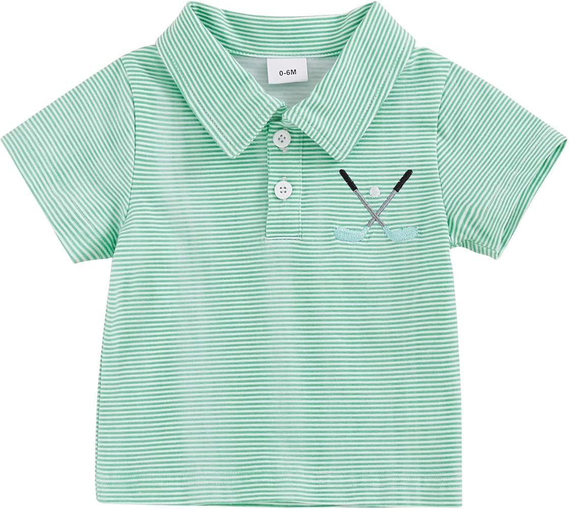 Toddler Baby Boy Shirt Golf Stripes Short Sleeve Button Down T-Shirt Tops Cute Infant Casual Tee ... | Amazon (US)