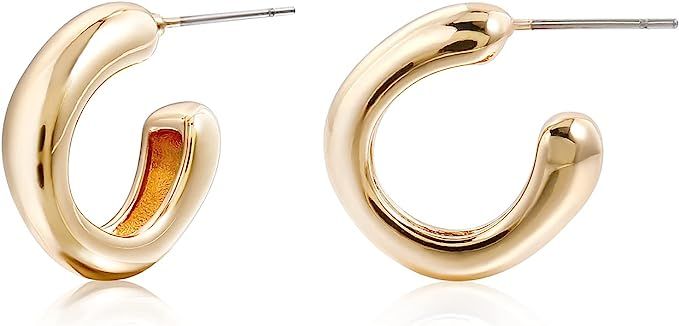 Thick Gold Chunky Hoops Earrings For Women Lightweight Open Hoop Earrings | Amazon (US)