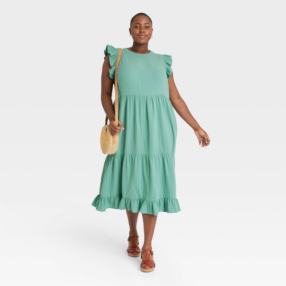 Women's Plus Size Ruffle Sleeveless Tiered Dress - Universal Thread Green 3X | Target