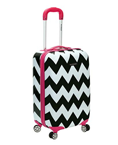 Rockland Safari 20 inch hardside spinner carry-on in pink chevron
