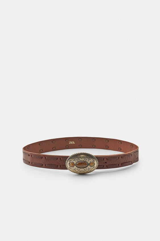 Zara - 100% Leather Sash Belt With Pockets - Women - Chocolate - Women | Zara US