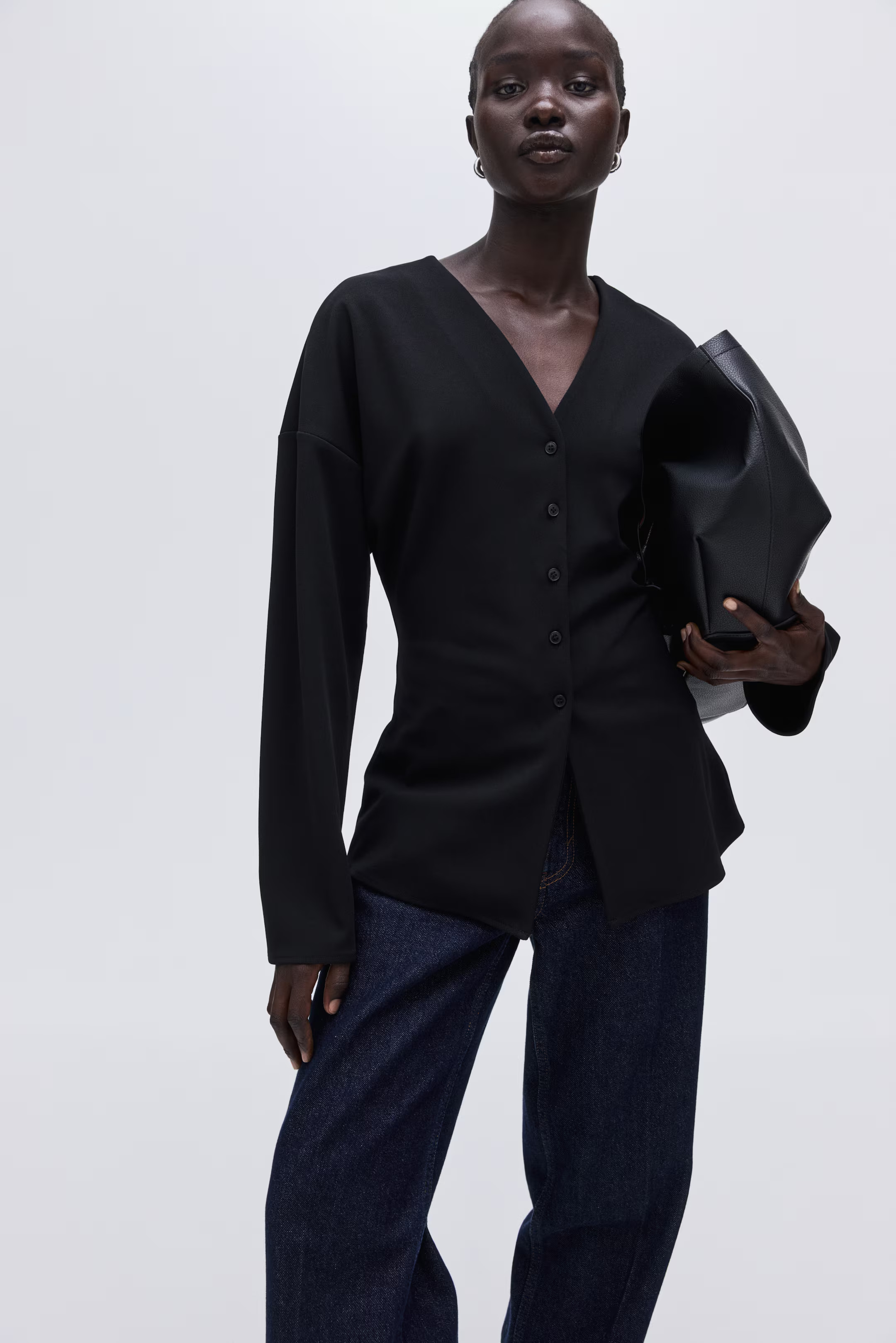 Button-front top - Black - Ladies | H&M GB | H&M (UK, MY, IN, SG, PH, TW, HK)