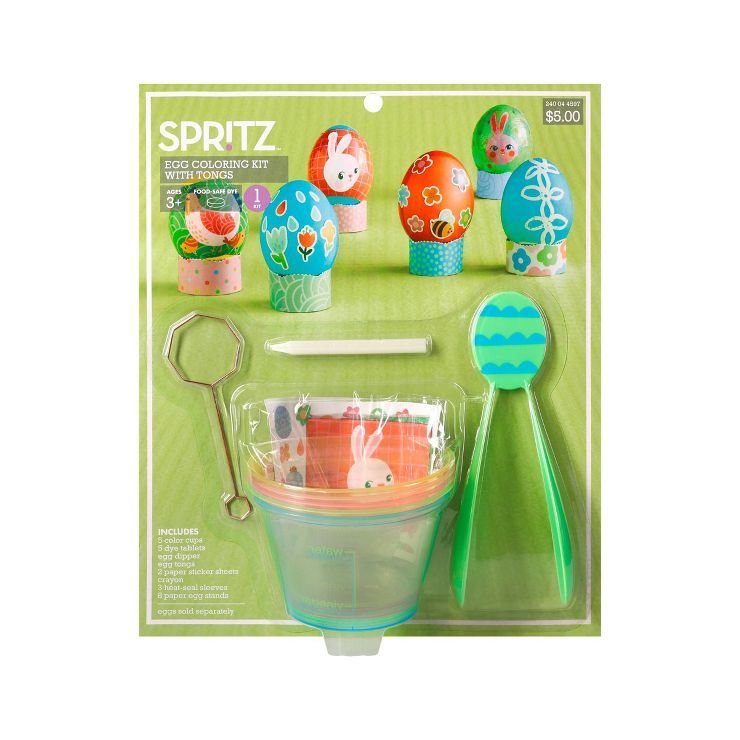 Complete Coloring Easter Kit with Cups Dye Tongs Stickers Crayon - Spritz™ | Target