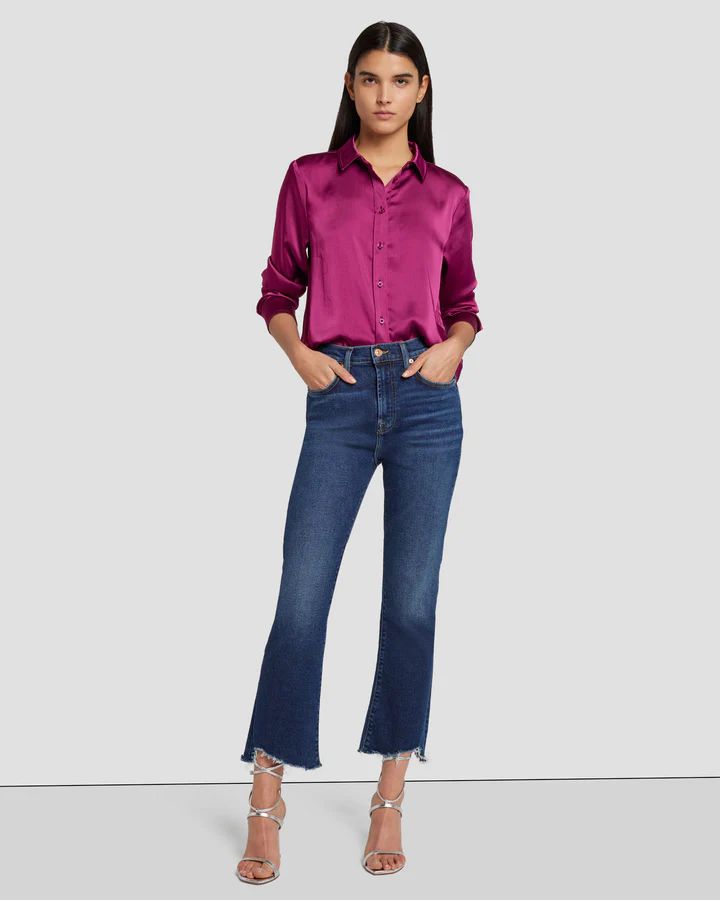 Satin Button Up Shirt in Raspberry | 7 For All Mankind