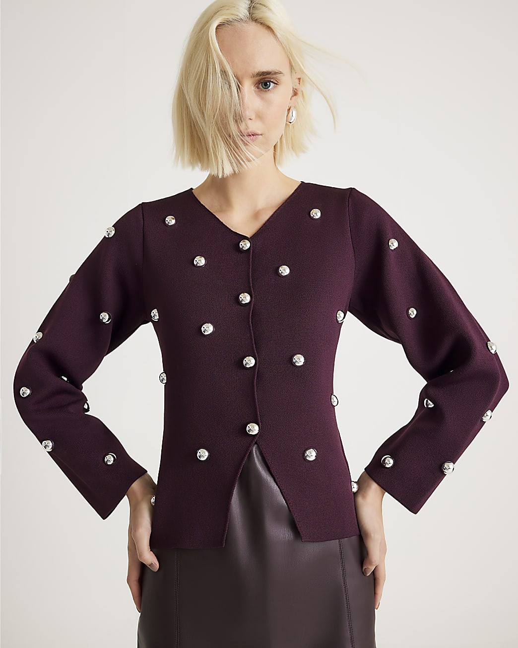 Red Knitted Studded Cardigan | River Island UK & IE