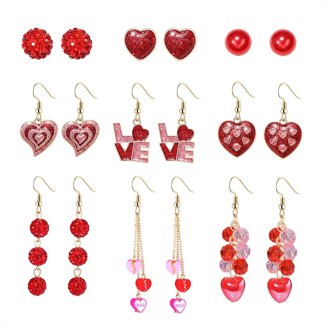 Valentines Day Earrings for Women 6/9 Pairs Valentine Heart Earrings Set Red XO XO LOVE Tassel Lo... | Amazon (US)