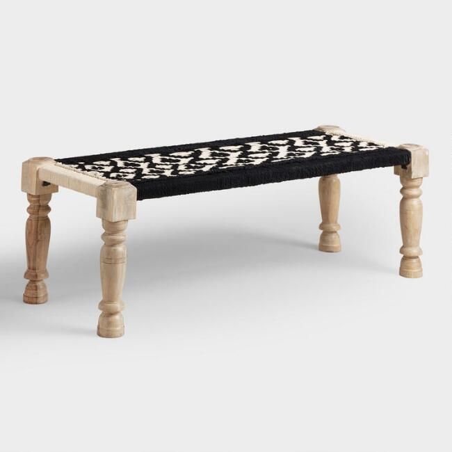 Black and White Wood and Fabric Bench | World Market