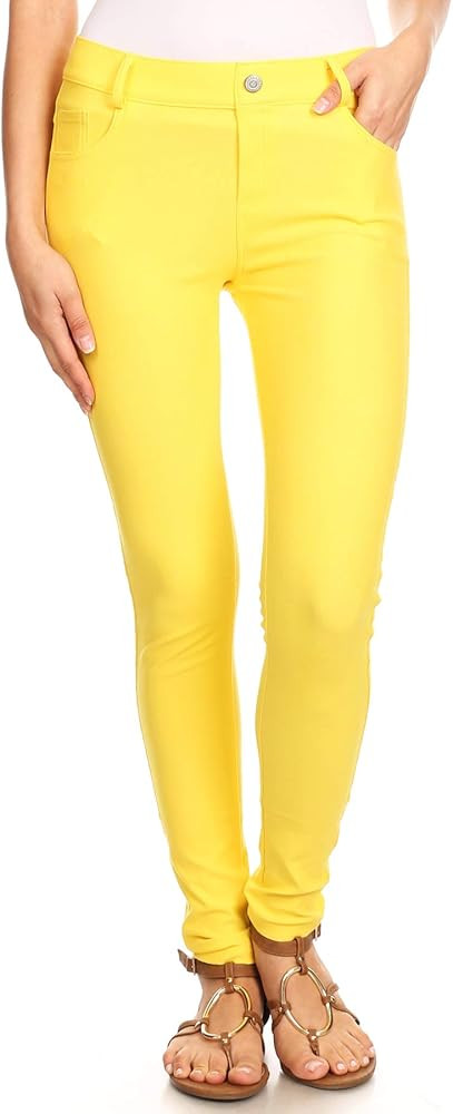 ICONOFLASH Women's Yellow Jeggings with Pockets Pull On Skinny Stretch Colored Jean Leggings Size... | Amazon (US)
