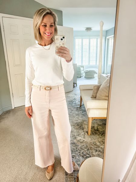 Love this ribbed long sleeve crewneck white T-shirt from Target!  

Can’t live without my Rothy’s The Point flat shoes!

Miou Muse Straight Wire Leg Denim Pants from Amazon!

Bedroom, Fall fashion, white T-shirt, everyday shoes, flats, bench, bedroom bench, bottom of the bed bench. 
#target #ootd

#LTKworkwear #LTKstyletip #LTKhome
