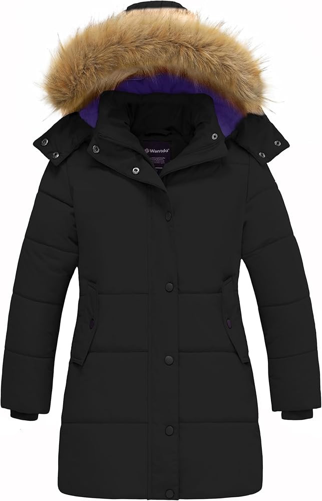 wantdo Girl's Winter Coat Long Puffer Jacket Fleece Parka with Hood Waterproof | Amazon (US)