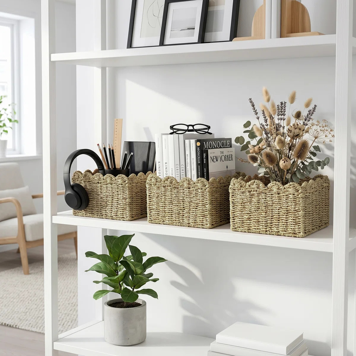 Abercromby Abercromby Seagrass Storage Basket Gray Brown 12.6 x 8.7 x 6.7 Inches - Scallop Edge W... | Wayfair North America
