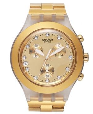 Swatch Watch, Unisex Swiss Chronograph Full-Blooded Gold-Tone Aluminum Bracelet 43mm SVCK4032G | Macys (US)