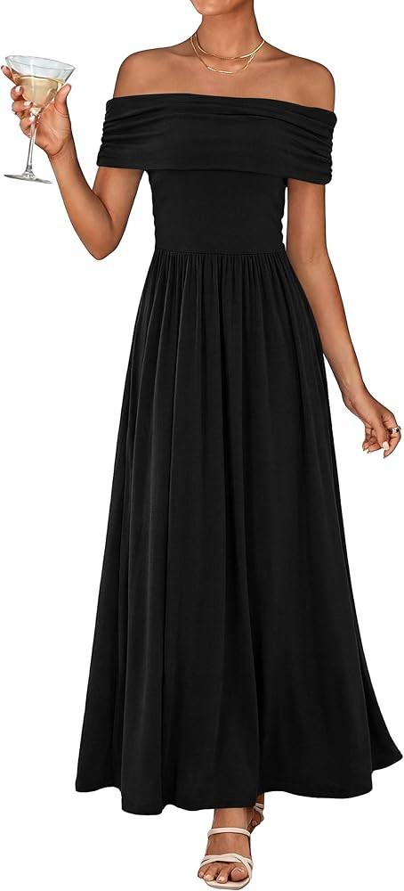 KIRUNDO Cocktail Dresses for Women 2026 Summer Off The Shoulder Ruched Pleated Long Flowy Formal ... | Amazon (US)
