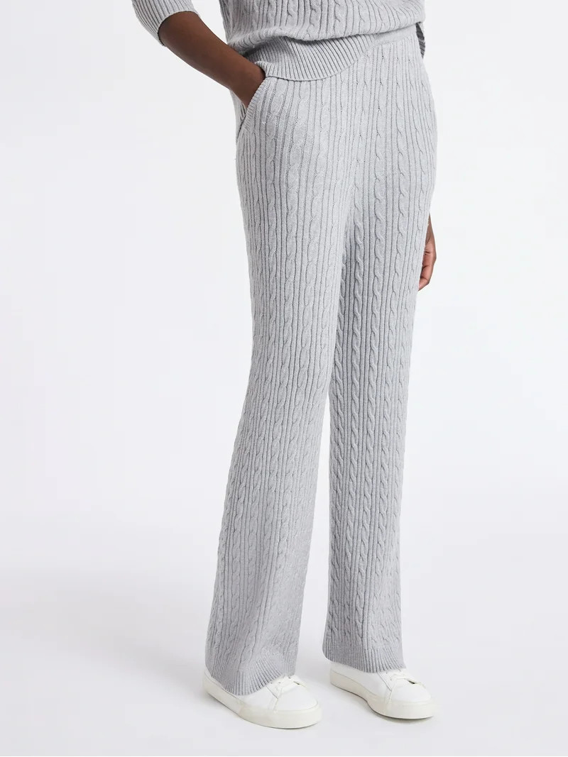 Free Assembly Women's Cozy Yarn Wide Leg Cable Knit Sweater Pants, Size XS-XXL | Walmart (US)