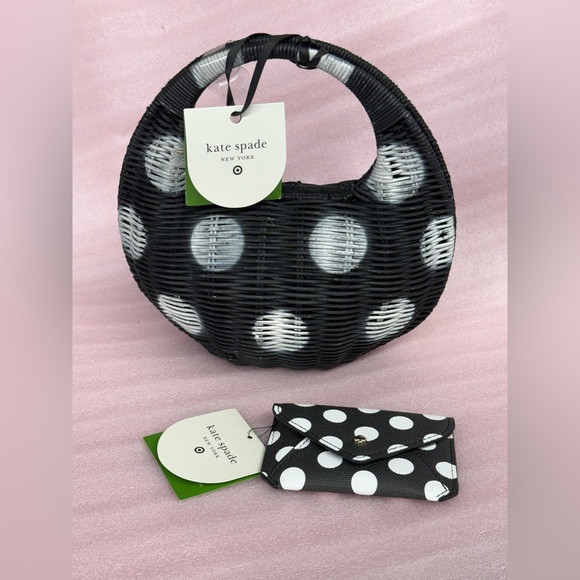 kate spade Black and White Polka Dot Wicker Circle Bag with Card Holder | Poshmark