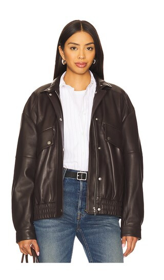 Aria Leather Bomber in Brown | Revolve Clothing (Global)