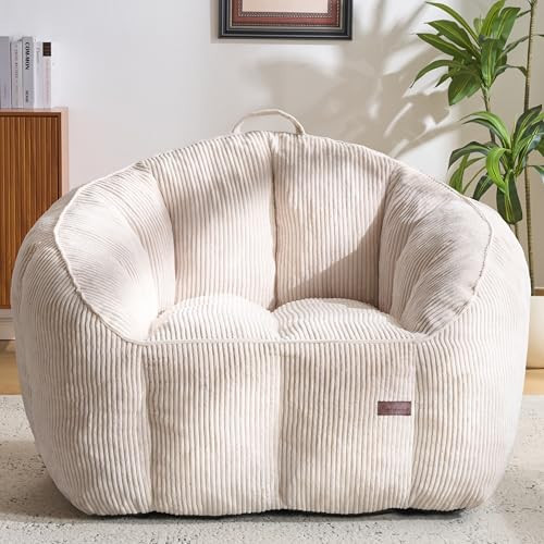 Royal Windsor Giant Bean Bag Chairs for Adults, 47 Inch Oversized Bean Bag Couch with Armrests, Lazy Floor Lounge Sofa Comfy Reading Chair for Living Room, Bedroom & Dorm, Beige | Amazon (US)