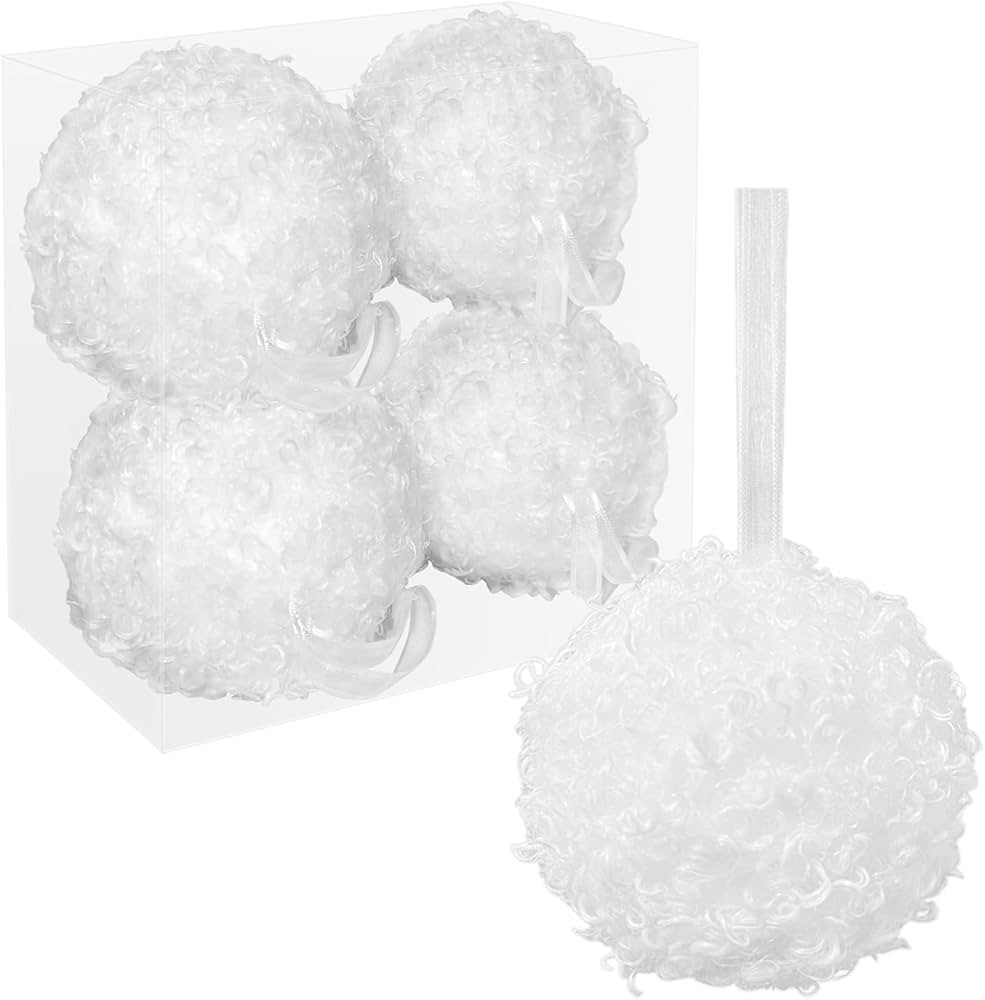basege 4" Christmas Ball Ornaments, 4pcs Christmas Snowy Ball Ornaments Large Wool Velent Snowy B... | Amazon (US)