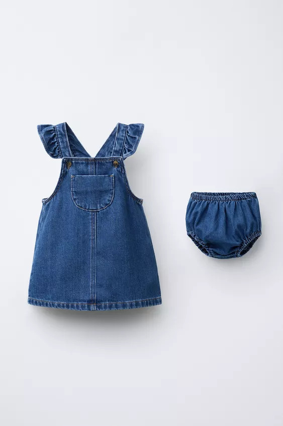 RUFFLE DENIM PINAFORE DRESS AND SHORTS | Zara Canada