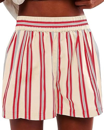 Women Striped Boxer Shorts Summer Bottoms with Pockets Y2K High Waist Lounge Shorts Pajama Shorts... | Amazon (US)