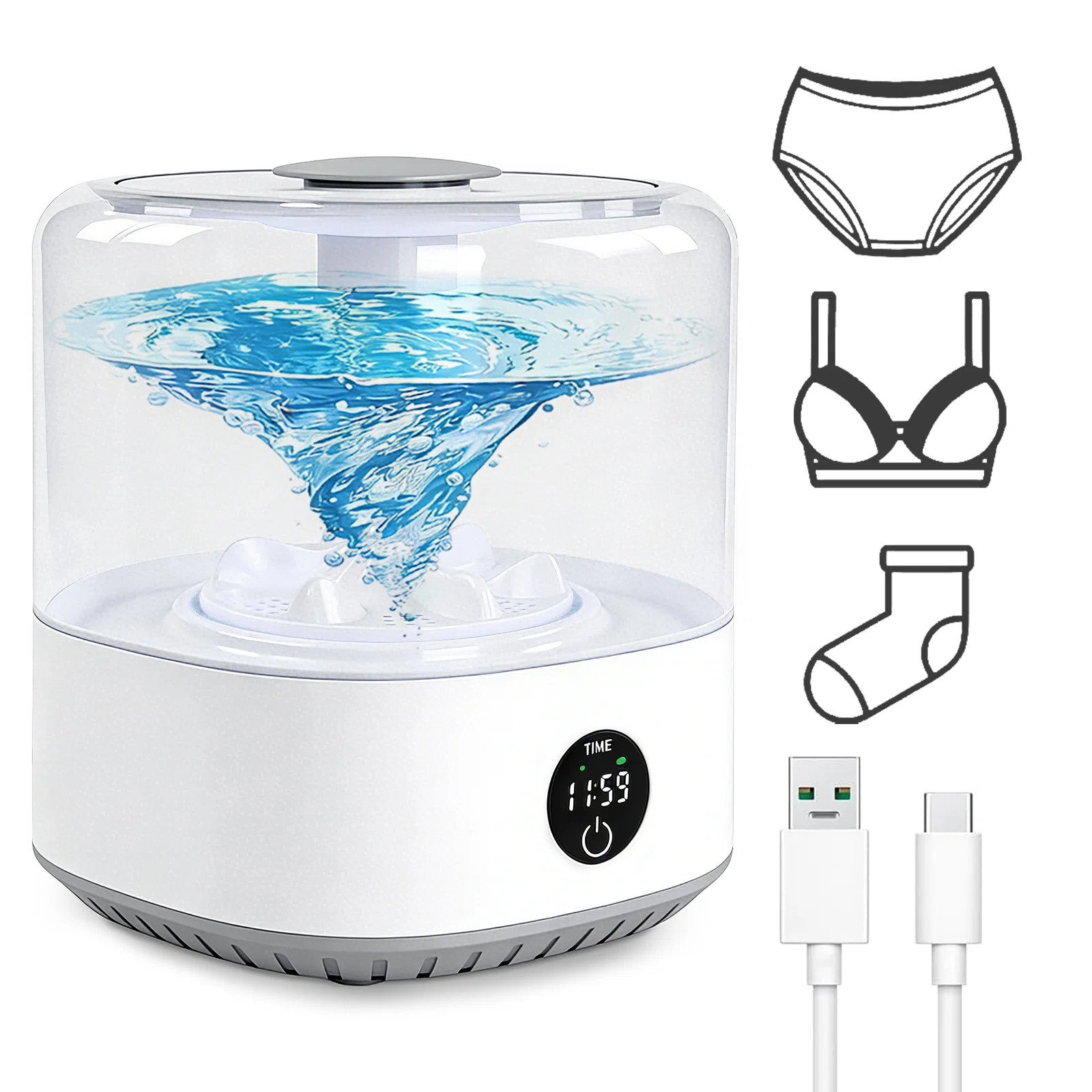 Mini Cordless Washer USB Rechargeable Portable, 3L For Delicates, Socks & Underwear, 3 Modes Quie... | Wayfair North America