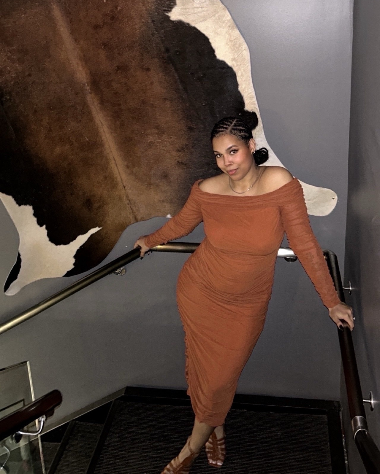 AMAZON FIND: Brown Off the Shoulder Dress in “Caramel” 
Also have it in Red

https://amzn.to/4tZxEIv