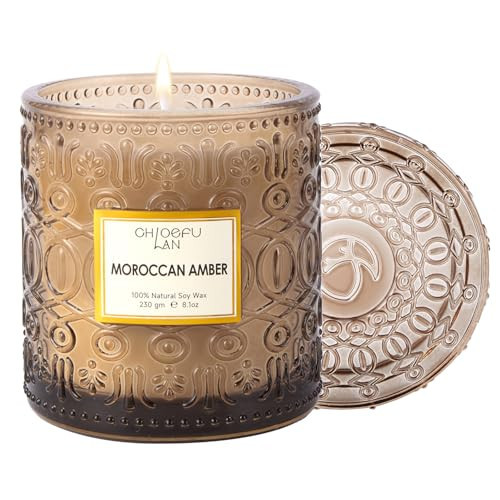 Chloefu LAN Amber Candles for Home Scented, Gifts for Women & Men, Luxury Glass Jar Candle, Natural Soy Wax, Home Decor, 55 Hours Long Burning, 8.1 oz | Amazon (US)