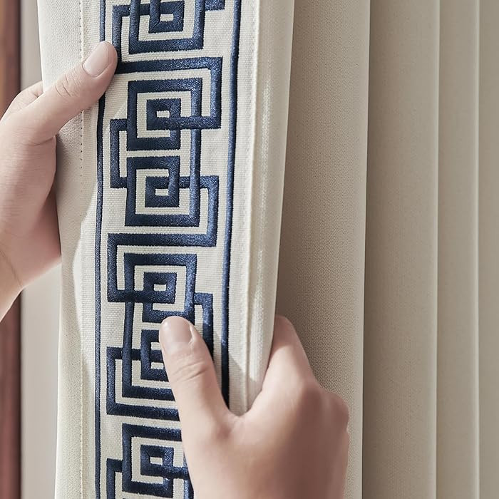 Cotton Blend Cream Curtain - Geometric Trim, Soft, Durable - Elevate Your Space with Retro Detail... | Amazon (US)