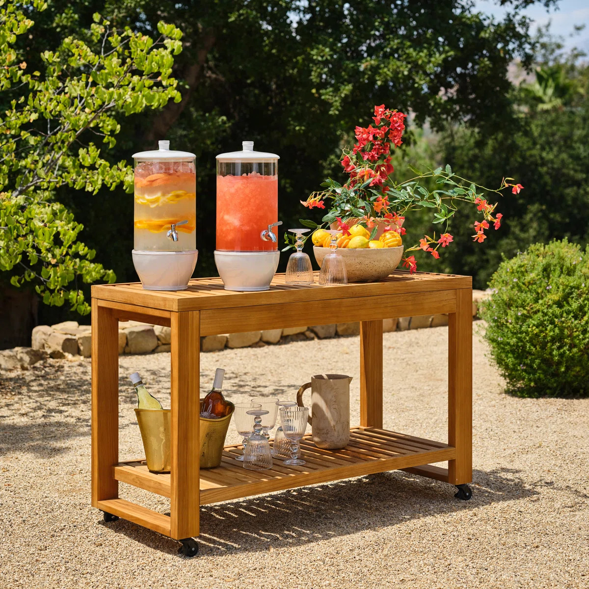 Adagio Carenen Outdoor Solid Teak Wood Bar Cart Island | Wayfair North America